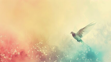 Soft pastel-colored background with a dove flying, representing peace and the Holy Spirit, perfect for church bulletins and spiritual messages.