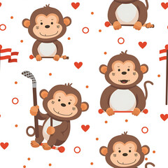 Cute Seamless Pattern with Monkey and Golf Club