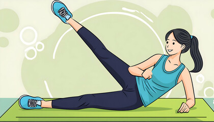 illustration of girl is exercising, doing a workout, with background