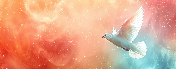 Soft pastel-colored background with a dove flying, representing peace and the Holy Spirit, perfect for church bulletins and spiritual messages.