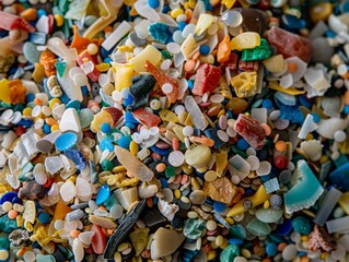 Pile of Microplastics Highlighting Environmental Pollution Crisis Close-Up Image.