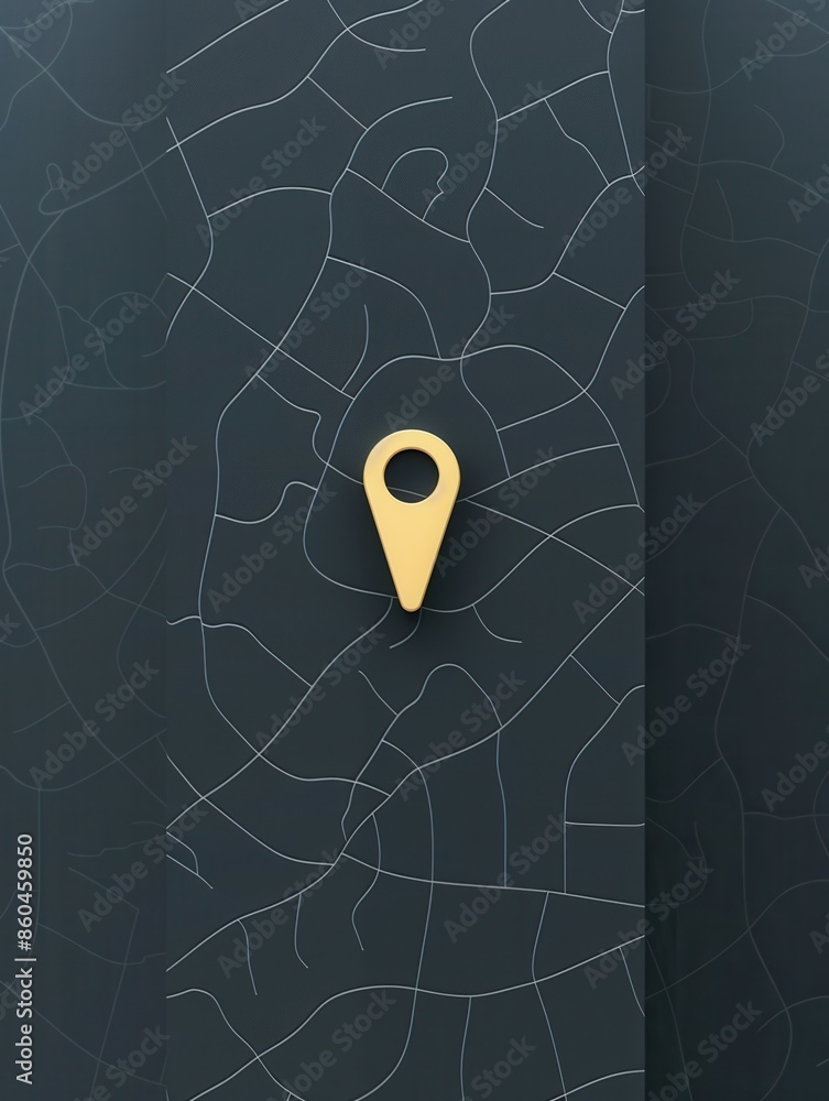 Fototapete a minimalist and sleek image of a gold location pin on a black map background, perfect for navigatio