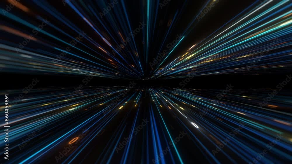 Poster big data concept. abstract dark blue orange fast moving binary computer data. high speed motion, art