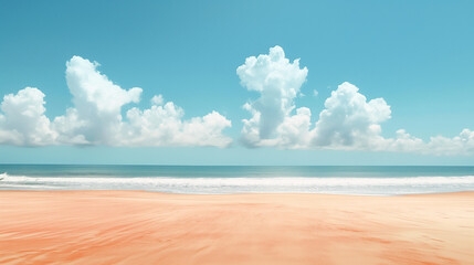 Fototapeta premium Serene beach with blue sky and fluffy clouds. Generative AI 