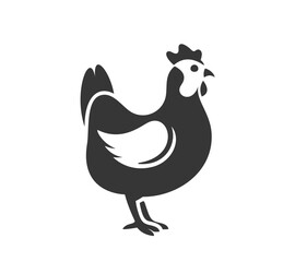 Simple Black And White Icon Of A Chicken Utilizing Negative Space Design. Vector Illustration For Farm-related Themes