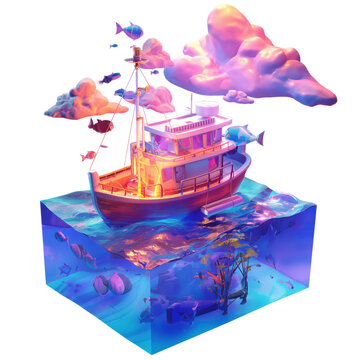 Cute ship 3D illustration