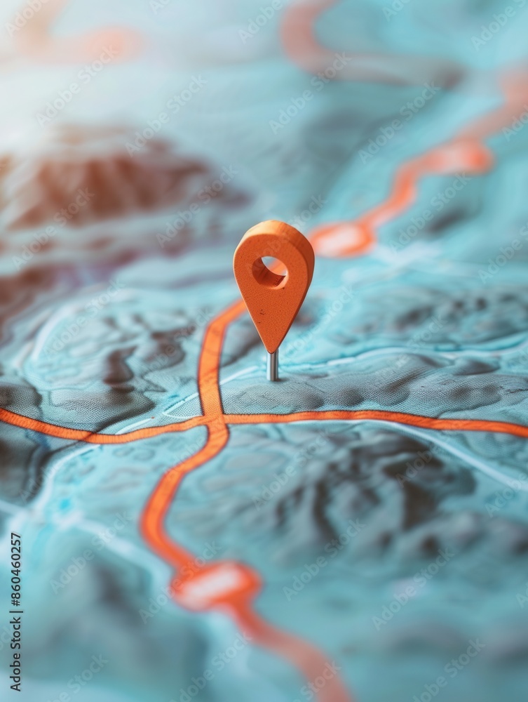 Aufkleber a close-up of an orange location pin placed on a modern map with roads. minimalistic and sleek backg
