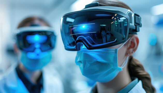 Two Women Wearing Blue Goggles And Masks