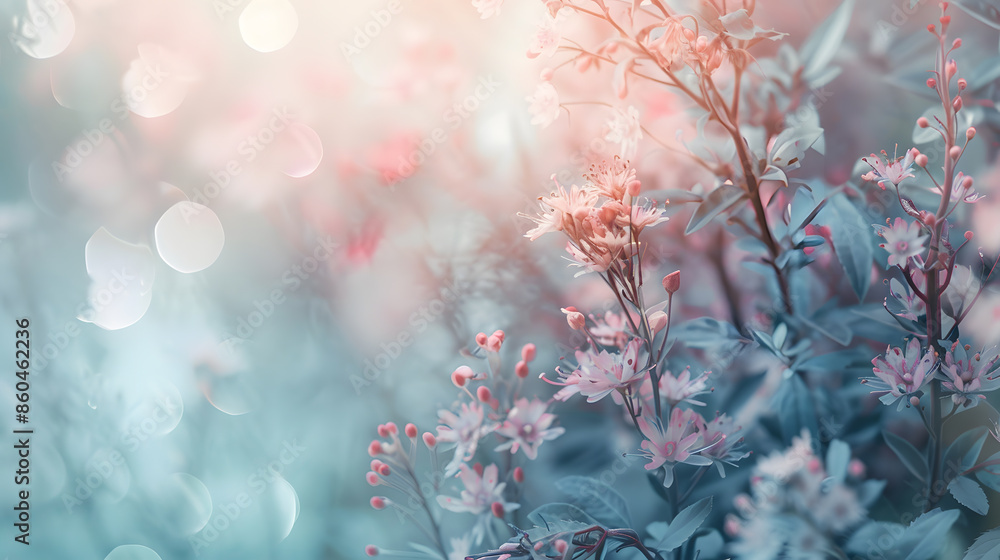 Poster beautiful pastel floral border beautiful blurred background shallow depth of field : generative ai