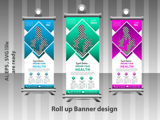 Modern Perfect Medical Healthcare Services Roll-Up Banner Design Template with editable , Clean and Informative Medical Center Roll-Up  banner , Clinics and Hospitals for Eye-Catching Roll-Up banner