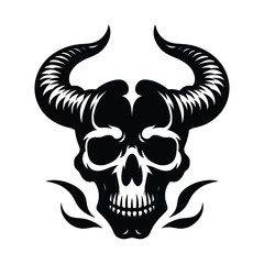 Skull with horn silhouette vector illustration isolated on white background