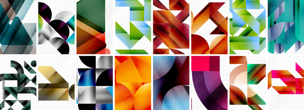 Poster set of abstract minimal geometric backgrounds with lines, circles and triangles. vector illustration