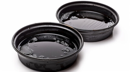 Oil drain pans for collecting drained engine oil isolated on white background