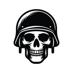 Skull wearing helmet silhouette vector illustration isolated on white background