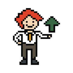 Obraz premium Cute pixel cartoon 8bit character business man businessman smart game vector for decoration business 8 bit male career smart character game vector.