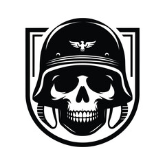 Skull wearing helmet silhouette vector illustration isolated on white background