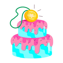 An appealing flat sticker of achievement cake 

