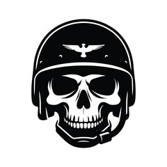 Skull wearing helmet silhouette vector illustration isolated on white background