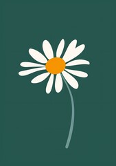 A flat vector logo of one daisy flower on a green background