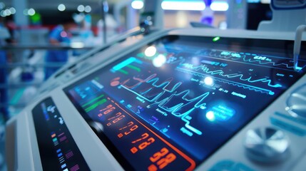 Obraz premium A closeup of a sleek medical device with holographic health data display