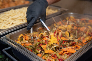 Mixed steamed vegetables catering. Closeup shot of steamed vegetables