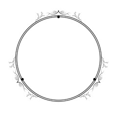 Abstract Black Simple Line Round Circle With Leaf Leaves Frame Flowers Doodle Outline Element Vector Design Style Sketch Isolated Illustration For Wedding And Banner