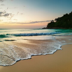 A stunning image of a peaceful coastal landscape at sunset