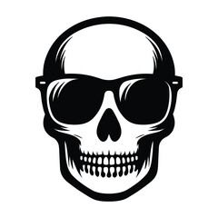 Skull wearing sunglass silhouette vector illustration isolated on white background