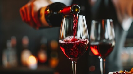 Bartender pouring red wine into a glass.