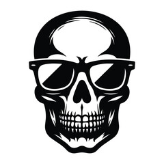 Skull wearing sunglass silhouette vector illustration isolated on white background