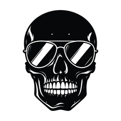 Skull wearing sunglass silhouette vector illustration isolated on white background