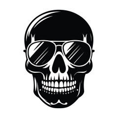 Fototapeta premium Skull wearing sunglass silhouette vector illustration isolated on white background