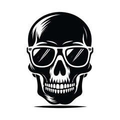 Fototapeta premium Skull wearing sunglass silhouette vector illustration isolated on white background
