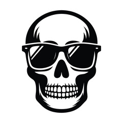 Obraz premium Skull wearing sunglass silhouette vector illustration isolated on white background