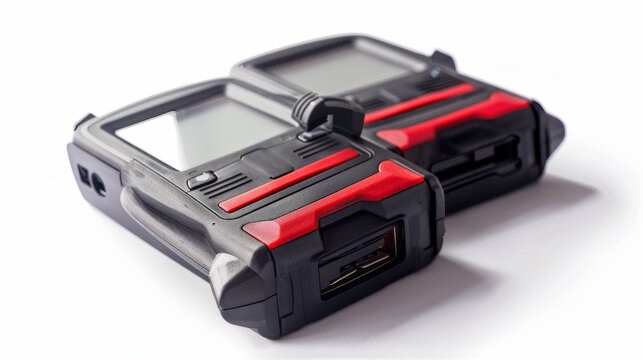 Onboard diagnostics (OBD) scanners for accessing vehicle computer systems isolated on white background