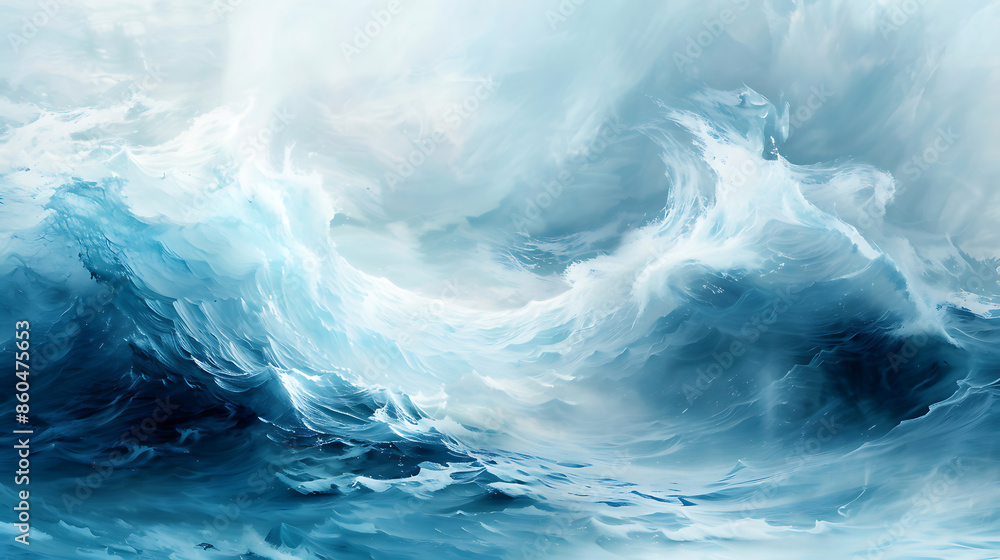 Poster Dynamic wave in ocean. Generative by AI