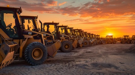 Caterpillar Excavators at Sunset