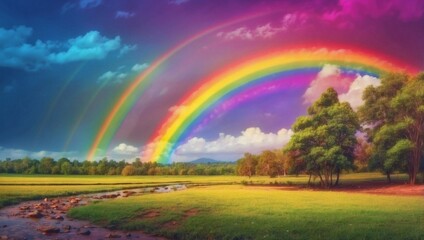 Rainbow Casts Its Radiance Upon Earth's Canvas