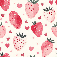 Cute Seamless Pattern with Pink Strawberries and Sweets