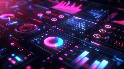 Futuristic business interface for strategic planning with glowing elements and space for text