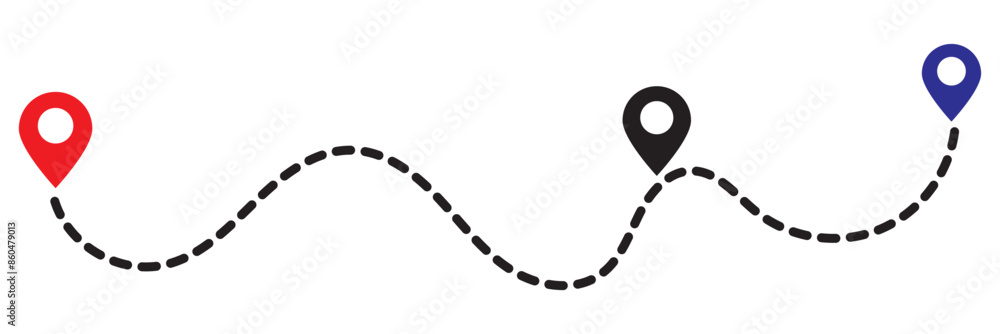 Poster route icon. two points with dotted path and location pin. route location icon two pin sign and dotte