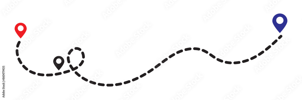 Poster route icon. two points with dotted path and location pin. route location icon two pin sign and dotte
