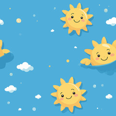 Sunny Day with Smiling Suns and Clouds