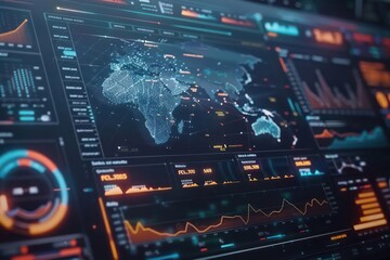 Futuristic digital dashboard for interplanetary business transactions with plenty of space for copy