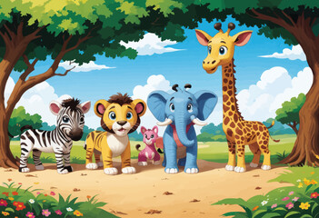 Vibrant Safari: A Colorful Gathering of Zoo Animals
