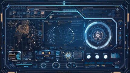 Fototapeta premium Futuristic interface for monitoring sea conditions with glowing elements and space for text