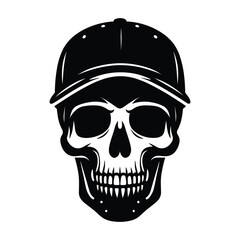 Fototapeta premium Skull with hat cap silhouette vector illustration isolated on white background