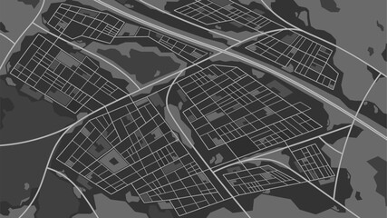 Detailed Black And White Abstract City Map Showing Streets, Blocks, And Roads. Vector High-contrast Urban Design