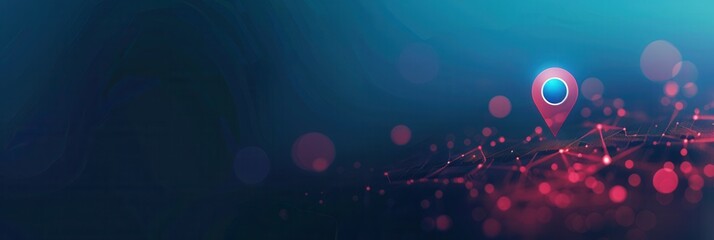 A minimalistic and sleek image featuring a glowing location pin on an abstract network background, perfect for navigation apps and travel services. Generative AI