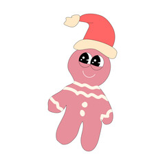 Christmas and Happy New Year groovy gingerbread character isolated. Winter holidays mascot. Retro hippie character in 60s, 70, y2k style with funny groovy xmas elements.